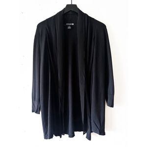 Sweaterworks Black Longline Open Front Cardigan Sheer Trim Size M
